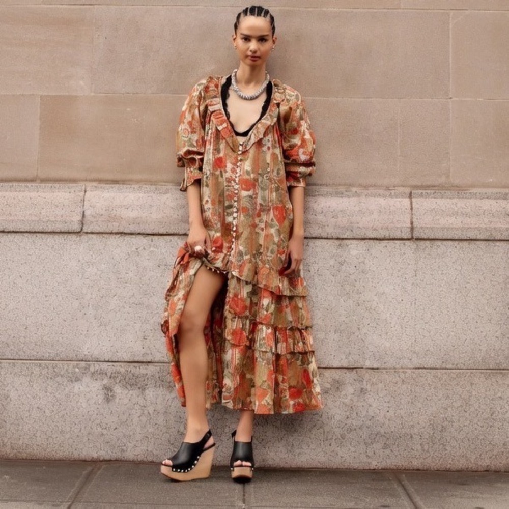 Free People Garden Wonders Maxi Dress Retro Combo Floral Tiered Boho Medium